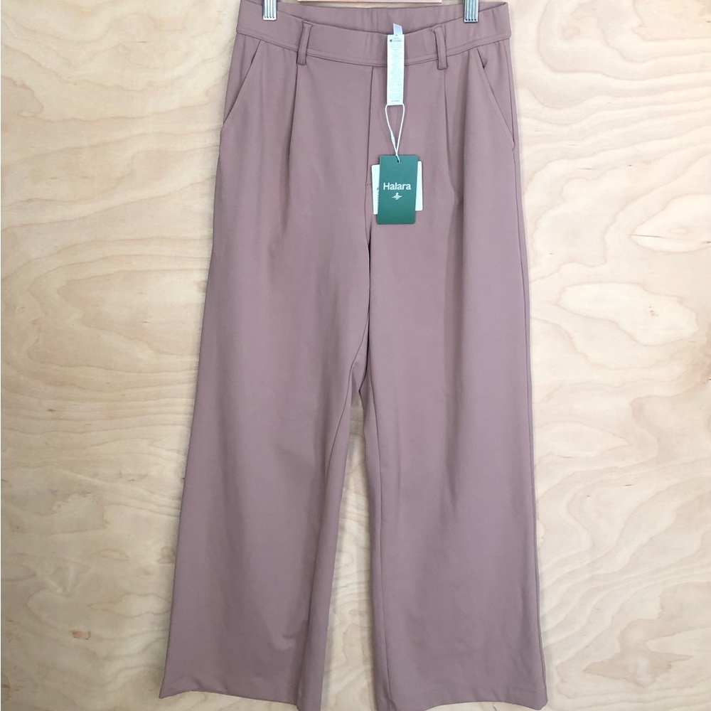 NWT HALARA Pleated Wide-Leg Pants in Dusty Mauve High Rise Womens Small.
